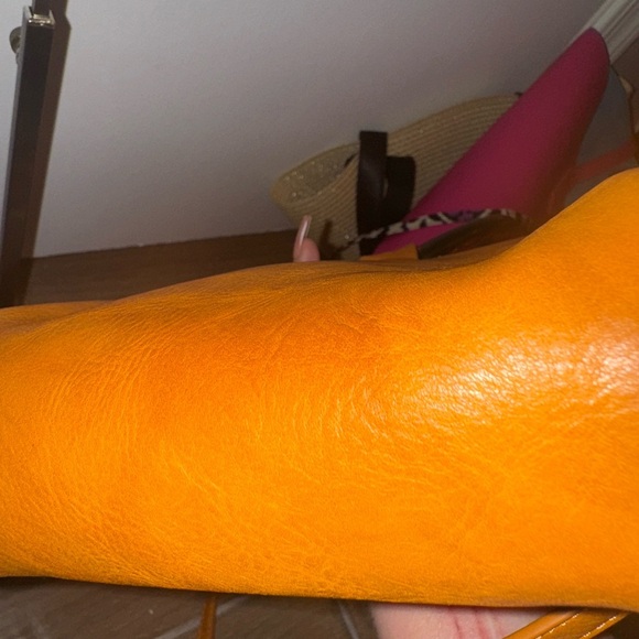 Lucite-Handled Mini Vegan Crossbody Bag Camel,/Tortoise Handle 7” x 6” - Picture 7 of 9